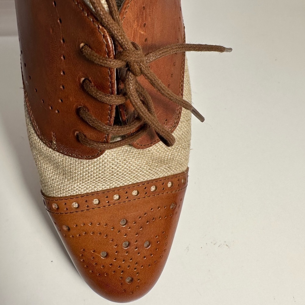 TOSI Thirty Five 35 Made In Italy Leather Fabric Brown Tan Oxford Derby Shoes 9 - Picture 3 of 11
